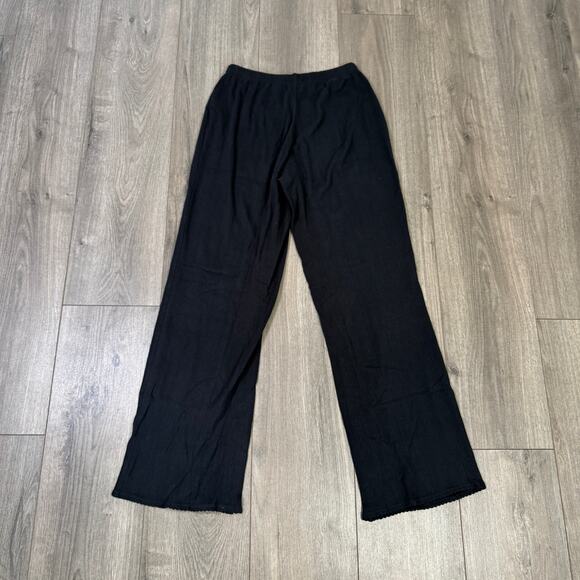 J.Crew Pointelle Pants WMNS XS Black Mid-Rise Drapey Wide Leg Elastic Waistband - Picture 6 of 8